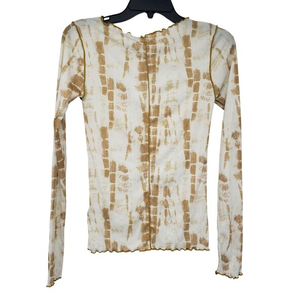 NEW Topshop Second Skin Tie Dye Cream Tan Lettuce Hem Long Sleeve Top US 6 - Picture 9 of 9